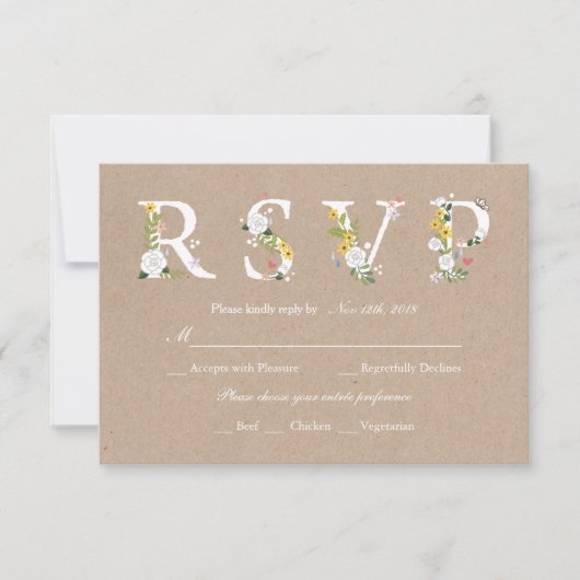 Floral Love Wedding RSVP - verwisselbare achtergro (Voorkant)