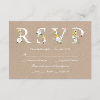 Floral Love Wedding RSVP - verwisselbare achtergro Kaartje