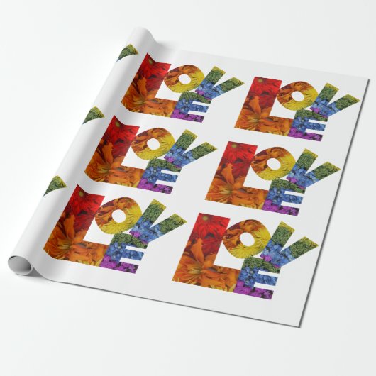 Floral Love White Wrapping Paper Cadeaupapier (Uitgerold)