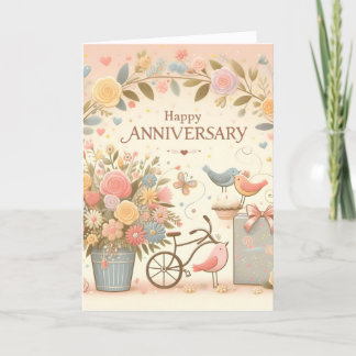 Floral Lovebirds Happy Jubileum Kaart