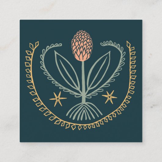 Floral Lucile Tegels Geometric Green Roze Vierkante Visitekaartje (Achterkant)