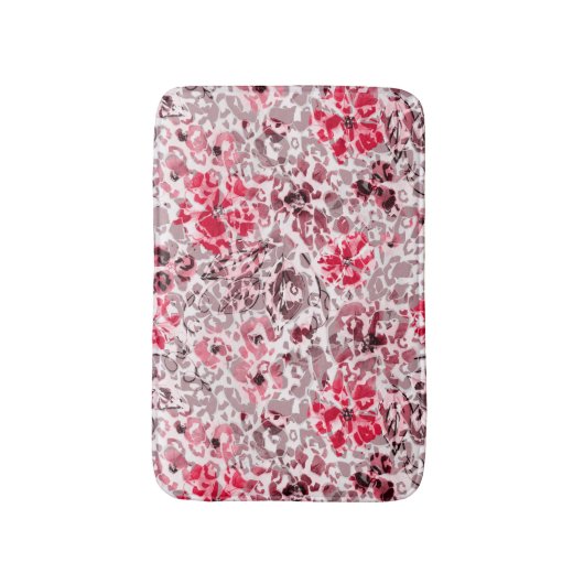 Floral, luipaard, rood en wit, rood, wit, spotje badmat (Voorkant Verticaal)