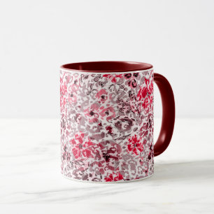 Floral, luipaard, rood en wit, rood, wit, spotje mok
