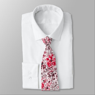 Floral, luipaard, rood en wit, rood, wit, spotje stropdas