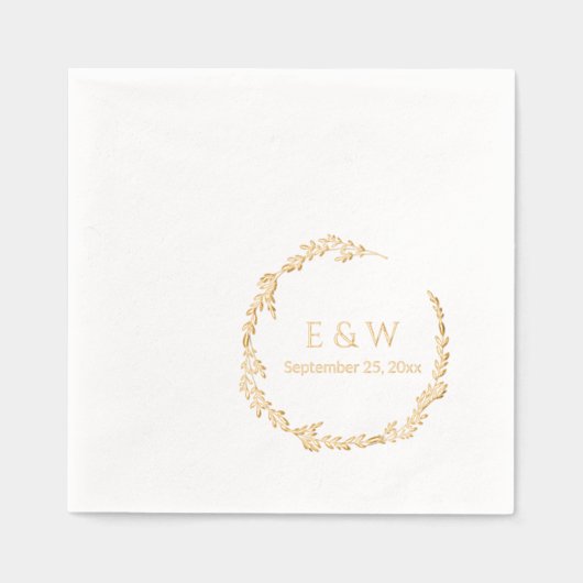 Floral Luxe Krans met Monogram Huwelijk Folie Servetten (Voorkant)