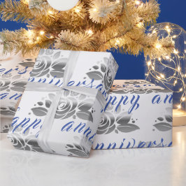 Floral Luxury Happy Silver 25th Jubileum Cadeaupapier