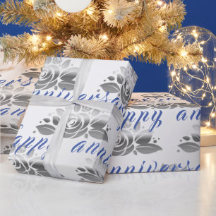 Floral Luxury Happy Silver 25th Jubileum Cadeaupapier