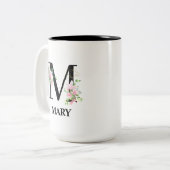  Floral M Initiaal monogram Tweekleurige Koffiemok (Voorkant links)