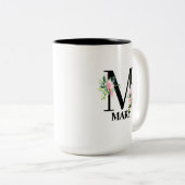  Floral M Initiaal monogram Tweekleurige Koffiemok (Voorkant rechts)