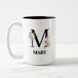  Floral M Initiaal monogram Tweekleurige Koffiemok