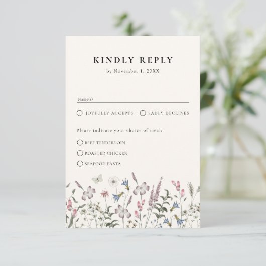Floral maalt RSVP-kaart RSVP Kaartje (Staand voorkant)