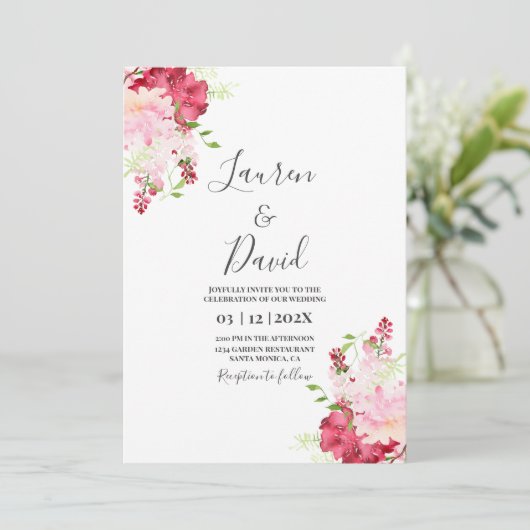 Floral Magenta bruiloft Kaart (Staand voorkant)