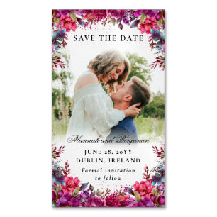 Floral Magenta Photo Budget Save the Date Magneten