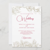 Floral Magenta Pink Gold Foto Weddenschap Kaart (Voorkant)