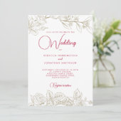 Floral Magenta Pink Gold Foto Weddenschap Kaart (Staand voorkant)
