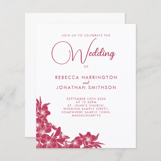 Floral Magenta roze Budget Weddenschap (Voorkant / Achterkant)