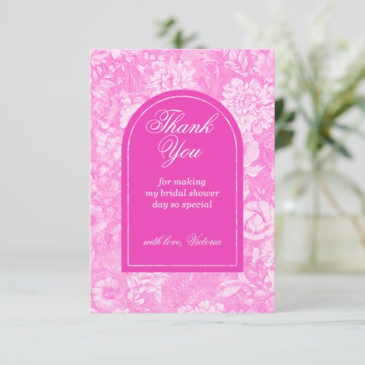 Floral Magenta Roze Vrijgezellenfeest Bedankkaart (Staand voorkant)