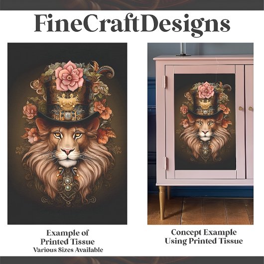 Floral Magestic Steampunk Lion in Pet E2 Decoupage Tissuepapier