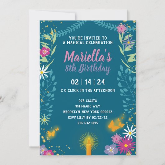 Floral Magic Birthday Invitation Kaart (Voorkant)