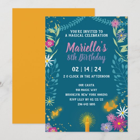 Floral Magic Birthday Invitation Kaart (Voorkant / Achterkant)