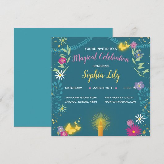 Floral Magic Candle Uitnodiging (Voorkant / Achterkant)