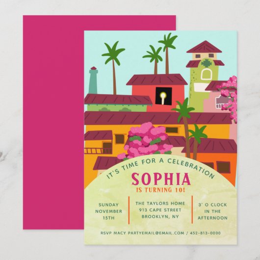 Floral Magical House Invitation Kaart (Voorkant / Achterkant)