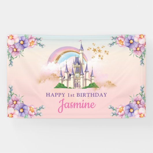 Floral Magical Princess Castle Backdrop / Banner (Horizontaal)