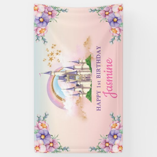 Floral Magical Princess Castle Backdrop / Banner (Verticaal)