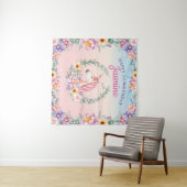 Floral Magical Unicorn Backdrop & Tapestry  Wandkleed (In Situ (horizontaal))