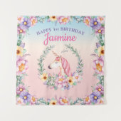 Floral Magical Unicorn Backdrop & Tapestry Wandkleed (Voorkant)