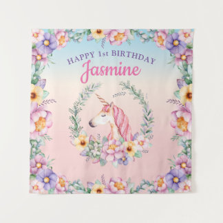Floral Magical Unicorn Backdrop & Tapestry  Wandkleed