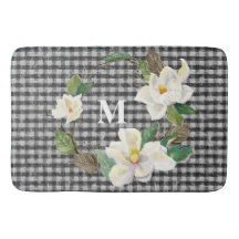 Floral Magnolia Black and White Check w Monogram