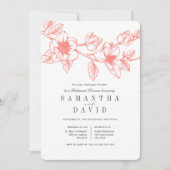 Floral Magnolia Branch Coral Rehearsal Dinner Kaart (Voorkant)