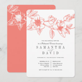 Floral Magnolia Branch Coral Rehearsal Dinner Kaart