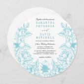 Floral Magnolia krans | Bleek blauw | Bruiloft Kaart (Voorkant / Achterkant)