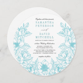 Floral Magnolia krans | Bleek blauw | Bruiloft Kaart