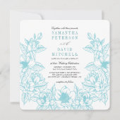 Floral Magnolia krans | Bleek blauw | Bruiloft Kaart (Voorkant)