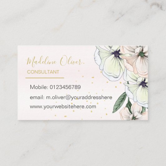 Floral Magnolia Modern Stylish Gold Visitekaartje (Achterkant)