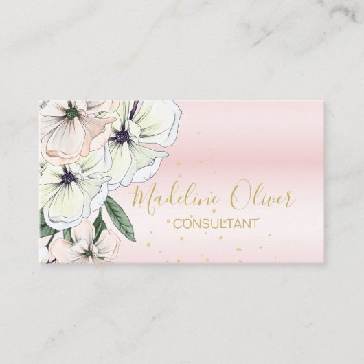 Floral Magnolia Modern Stylish Gold Visitekaartje (Voorkant)
