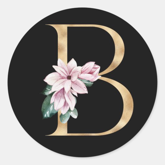 Floral magnolia monogram in gouden letter B Ronde Sticker (Voorkant)