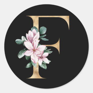 Floral magnolia monogram in gouden letter F Ronde Sticker