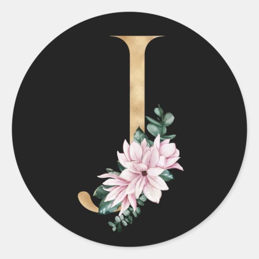 Floral magnolia monogram in gouden letter J Ronde Sticker (Voorkant)