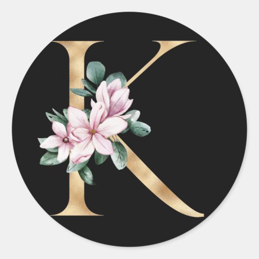 Floral magnolia monogram in gouden letter K Ronde Sticker (Voorkant)