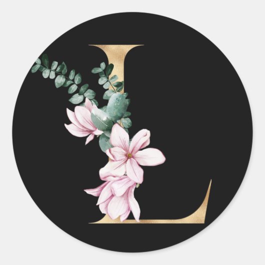 Floral magnolia monogram in gouden letter L Ronde Sticker (Voorkant)