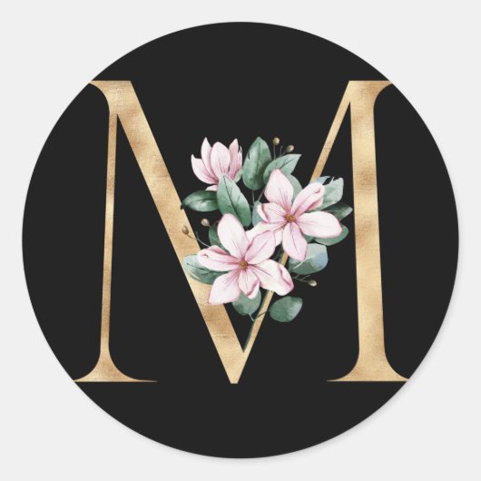 Floral magnolia monogram in gouden letter M Ronde Sticker (Voorkant)