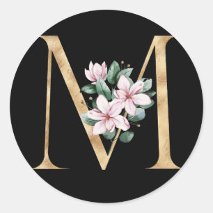 Floral magnolia monogram in gouden letter M Ronde Sticker