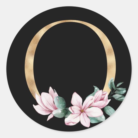 Floral magnolia monogram in gouden letter O Ronde Sticker (Voorkant)