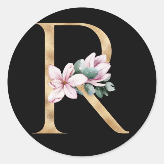 Floral magnolia monogram in gouden letter R Ronde Sticker (Voorkant)