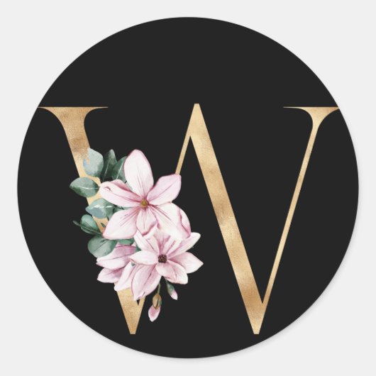 Floral magnolia monogram in gouden letter W Ronde Sticker (Voorkant)