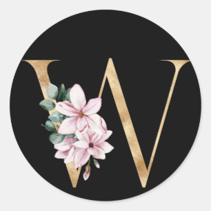 Floral magnolia monogram in gouden letter W Ronde Sticker